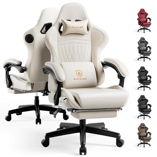 GTPLAYER Gaming Chair with Speakers ACE-PRO, Computer Video Game Chairs with Footrest for Adults, Built-in Speakers, App Support & Bluetooth Control, Ergonomic Reclining Silla, Linkage Armrest, Ivory - Image 1
