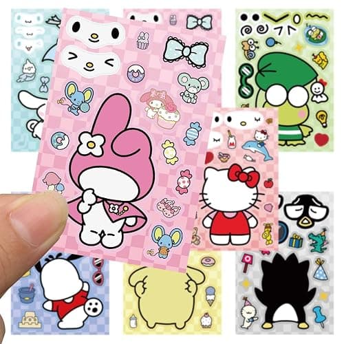 Cute Anime Stickers, 24Sheets Make Your Own Cartoon Anime Stickers, Make a Face Sticker, Classic Anime Themed Decals, Art Craft Party Supplies thumbnail 5