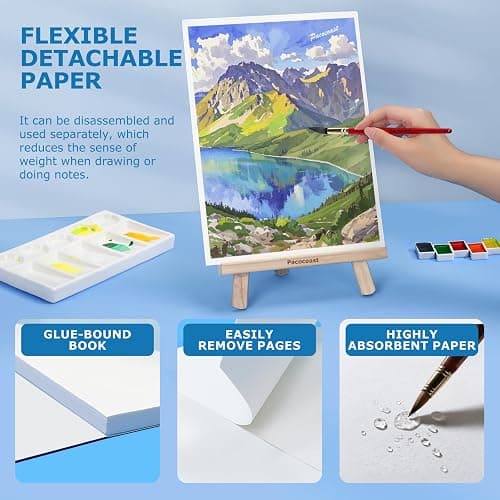 Pacocoast Watercolor Paper, 9"X12" Cold Press Artist Sketchbook, (300gsm/140lb) Water Color Pads for Acrylic, Gouache & Pencil. Painting Drawing Paper Book, Art Supplies for Adults & Kids, Teal thumbnail 4