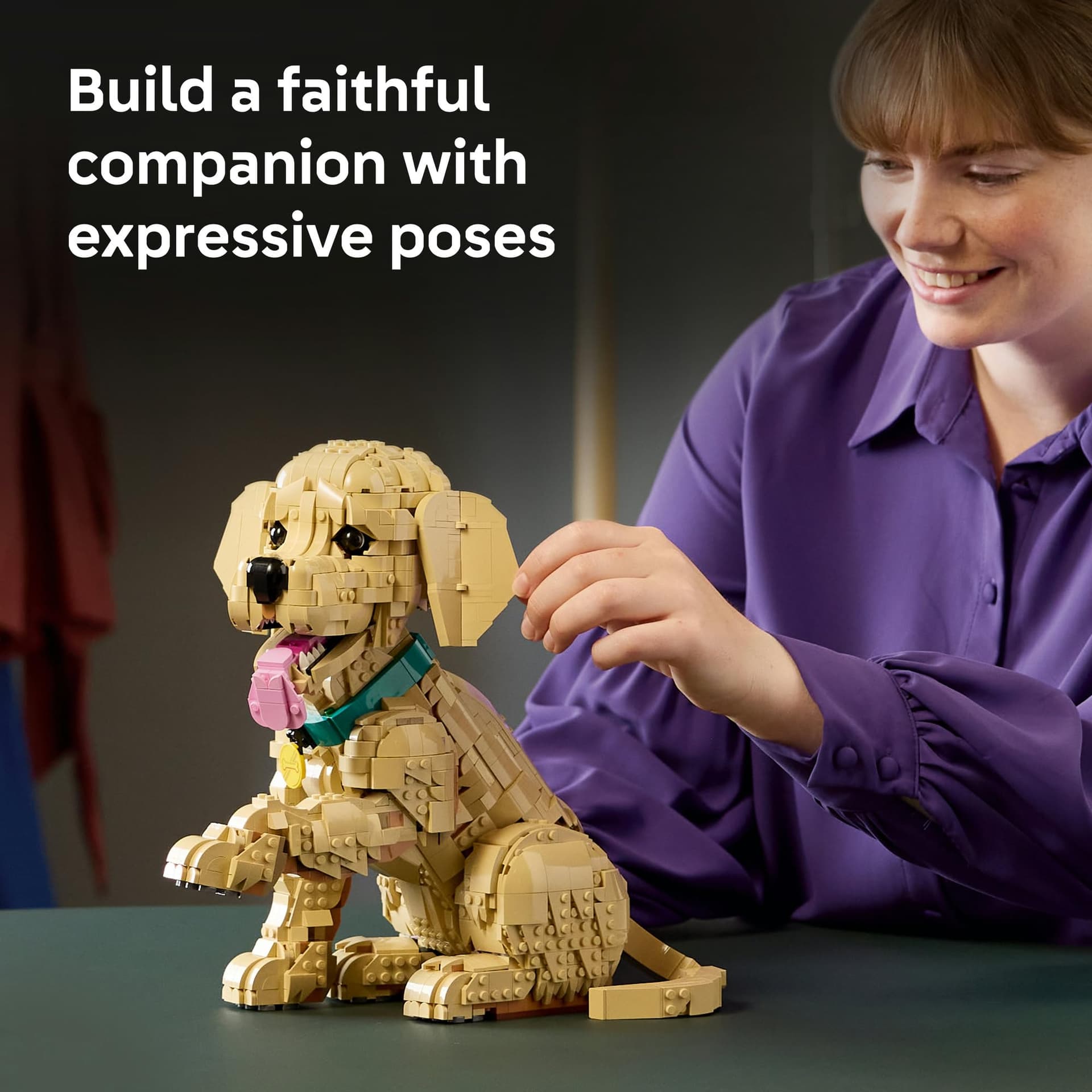 LEGO® Icons Golden Retriever Puppy 11384 Posable Animal Figure - Home Decor Building Set for Adults Collectable Model Building Kit for Dog Lovers Golden Retriever Treat for Birthdays thumbnail 3