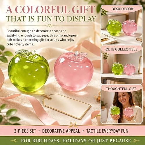 Apple Squishy Stress Ball Squishy Toys , Soft TPR Sensory Squeeze Toy for Stress Relief, Mouldable Fidget Toy for Home, Office & Daily Relaxation Fidget Toys, Pink & Green 2 Pack thumbnail 6