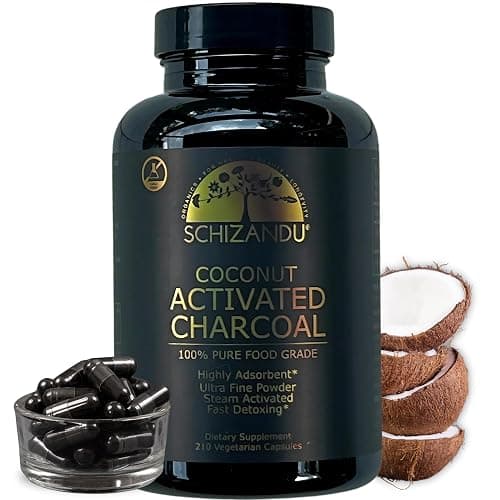 Schizandu Activated Coconut Charcoal Capsules – Vegan, Organic, Non-GMO, No Additives – 210 Count, X-Large Bottle - Image 1