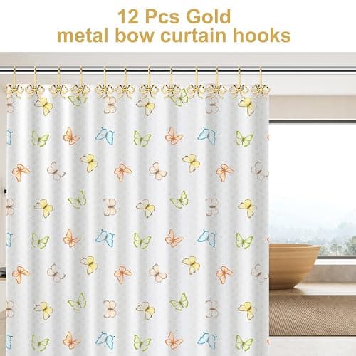 YanKiTour Bow Shower Curtain Hooks, 12 Pack Metal Decorative Rings, Rustproof Bow Knot Design for Bathroom Bedroom Living Room Baby Room Nursery Art Decor (Gold 2) thumbnail 9