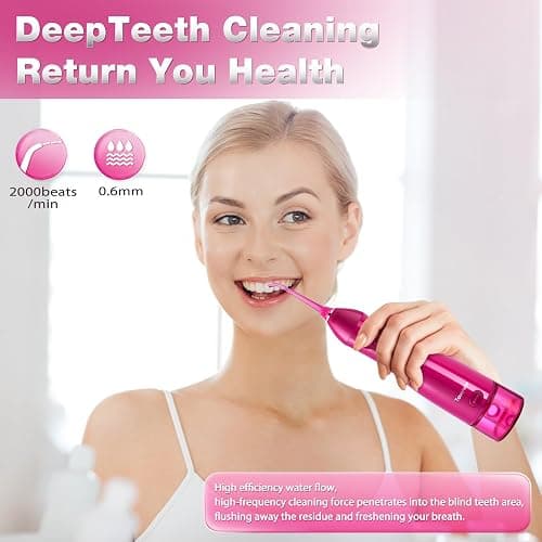 TOVENDOR Electric Water Dental Flosser Teeth Pick, Cordless Flossers Oral Irrigator IPX7 Waterproof 300ML Rechargeable Travel Water Teeth Cleaner with 5 Tips for Home Braces Care Gums Deep Cleaning thumbnail 4