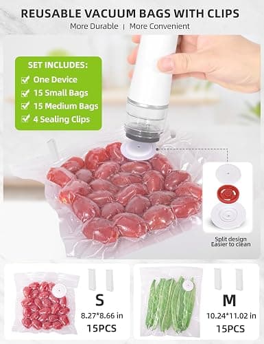 Vacuum Sealer Set (Vacuum Machine + 30 Reusable Vacuum Bags) Handheld Vacuum Sealer for Food, Portable Compact Food Sealer with Auto-Stop & Detachable Filter, 5X Freshness Lock thumbnail 5