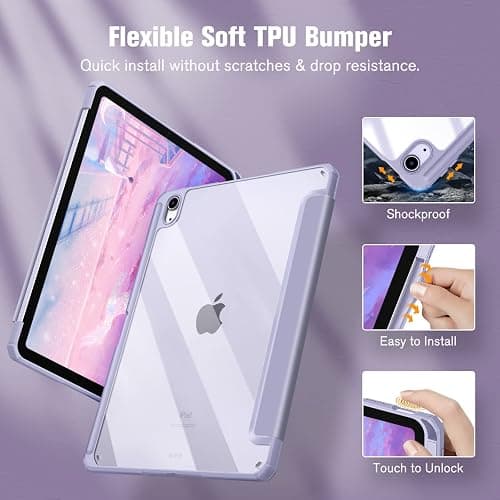 Fintie Hybrid Slim Case for iPad Air 11-inch M3 (2025) / M2 (2024), iPad Air 5th (2022) / 4th Generation (2020) 10.9 Inch - Shockproof Cover with Clear Back Shell & Pencil Holder, Lilac Purple thumbnail 5