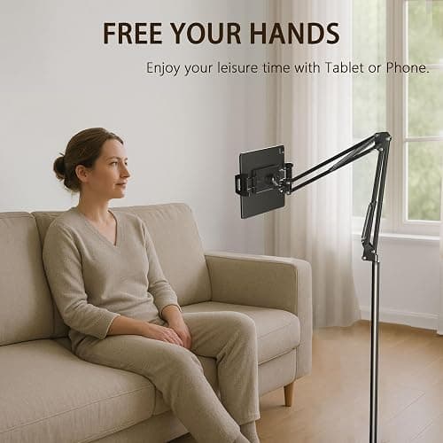 Tablet Floor Stand & Kindle Holder, Overhead Bed Reading Stand with 360° Rotatable Clamp and Height Adjustable Flexible Long Arm, Compatible with Kindle, iPad mini/Air/Pro, and 4.7-14 Inch Devices thumbnail 4