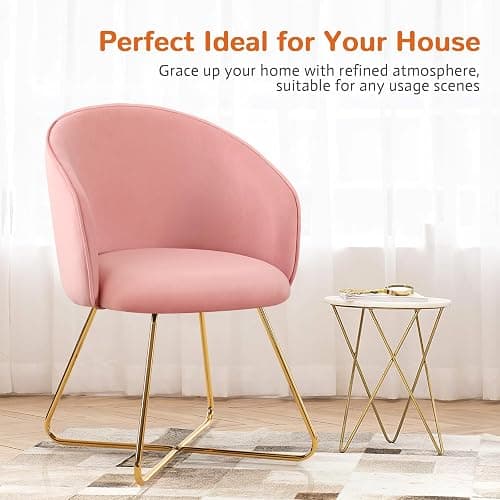 Furniliving Velvet Vanity Chair with Back, Modern Accent Chair for Vanity, Upholstered Makeup Stool Chair for Bedroom, Living Room, Dressing Room, Pink thumbnail 6