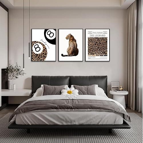3 pcs Trendy Leopard Canvas Wall Art Funky Lucky 8 Ball painting picture Stylish Female Aesthetic wall decor Preppy Cheetah poster print Artwork for Girly Bedroom Apartment Dorm 12x16in Unframed thumbnail 4