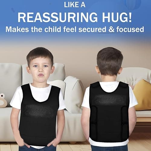 Vest for Kids (Medium, Ages 8+) Compression Vest for Kids, Including 6 Removable Weights Black thumbnail 6