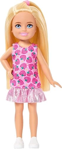 Barbie Club Chelsea Small Doll, 6-Inch with Blonde Hair Wearing Removable Strawberry-Print Dress & Shoes - Image 1