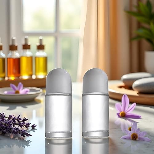 2Pcs White 50ML Glass Empty Roller Bottles with Plastic Roller Ball, Deodorant Roll On Containers Leak Proof Massage Ball Bottles with Cap for Essential Oil Perfume Cosmetics thumbnail 6