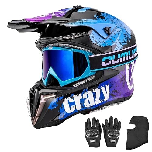 OUMURS Adult ATV Dirt Bike Helmet with Goggles Gloves & Mask Quick Release Buckle Adjustable Sun Visor Motorcycle Adult Helmet Off-Road Motocross Downhill Moped MX for Unisex-Adult - Image 1