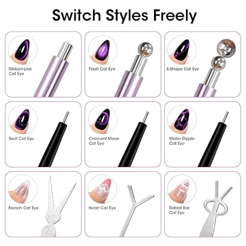Gellen Cat Eye Magnet, Double-Ended Nail Magnet Tool Kit for Gel Polish | Complete Set with Dual Magnet Pen, Ball Magnets & Guide Plates to Create 3D Cat Eye Effects for DIY or Salon Nail Art. thumbnail 2