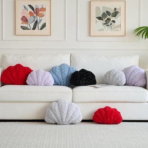 Ddliury Shell Pillow, Seashell Throw Pillow Room Decor for Couch Bed, Shell Pillows Soft Plush Pillow, Sea Shell Decorative Beach Cushion Pillows (Grey Blue, 18 X 13 Inches) thumbnail 6