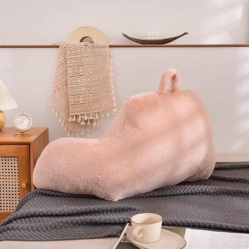 A Nice Night Faux Fur Soft Reading Pillow Bed Wedge Adult Backrest with Arms Back Support for Sitting Up in Bed/Couch for Bedrest,Pink,Large thumbnail 4