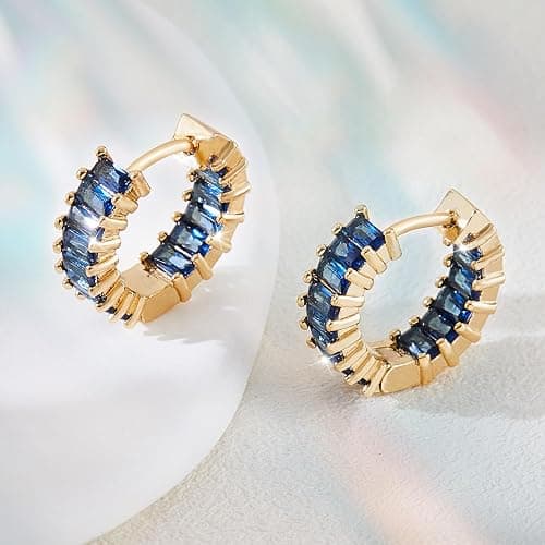 Richapex Sapphire Earrings for women, 18K Gold Plated Crystal Flower Earrings | Small Hoop Earring |Gold Earring for Women thumbnail 5
