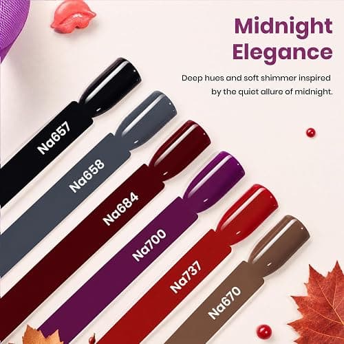 Beetles Fall Gel Polish Set, Burgundy Dark Red Brown Black Gray Colors,Hema-Free | 6 PCS 15ml Full Size Gel Nail Kit, Midnight Elegance, UV Nail Polish Color DIYManicure Home Salon thumbnail 2