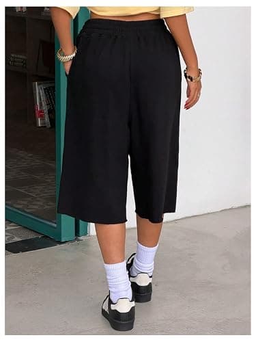 SHENHE Women's Wide Leg Sweat Shorts Drawstring Casual Lounge Sports Knee Length Bermuda Shorts thumbnail 2