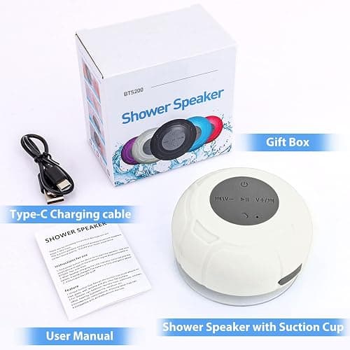 Annlend Waterproof Bluetooth Shower Speaker Portable Wireless Water-Resistant Speaker Suction Cup,Built-in Mic Gifts for Kids Speakerphone for iPhone Phone Tablet Bathroom Kitchen - White thumbnail 6