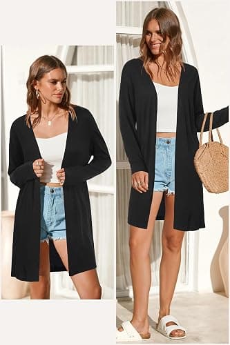 OUGES Women's Open Front Cardigan Shirt with Pockets Long Sleeve Lightweight Coat thumbnail 5