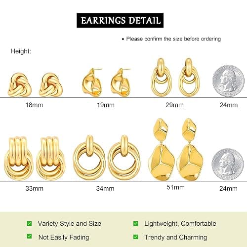 QJLE 6 Pairs Gold Dangle Earrings for Women, 14K Gold Plated Earrings Geometric Knot Drop Huggie Earrings Trendy Jewelry Gifts thumbnail 6