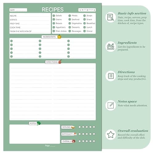 ALLTREE Recipe Organizer - Spiral Notebook with 15 Tabs for Family Cooking Lovers, 120 Pages, Black (5.5"x8.5") thumbnail 4