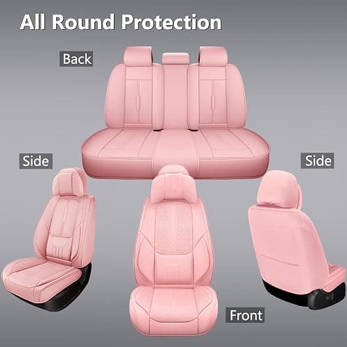 NS YOLO Universal Fit Premium Pink Leather 5-Seats Car Seat Covers | Waterproof full-set seat protector for Cars,SUVs,Trucks,airbag-safe,wipe-clean,10-min install,all-season car seat cushion. thumbnail 6
