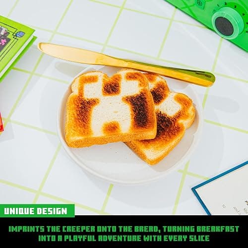 Minecraft Green Creeper 2-Slice Toaster For Bagels, Waffles, and Breads | Features 6 Settings With Defrost Option | Imprints Creeper Symbol On Bread thumbnail 4