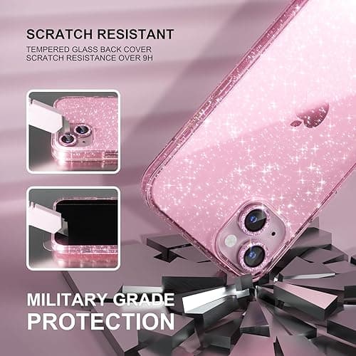 Choiche Compatible for iPhone 15 Case Women Phone Case, Cute Bling Sparkly, Military Grade Drop Protection, 2 Diamond Camera Lens Covers, 2 Tempered Glass Protectors, 6.1 inch (Glitter Pink) thumbnail 6
