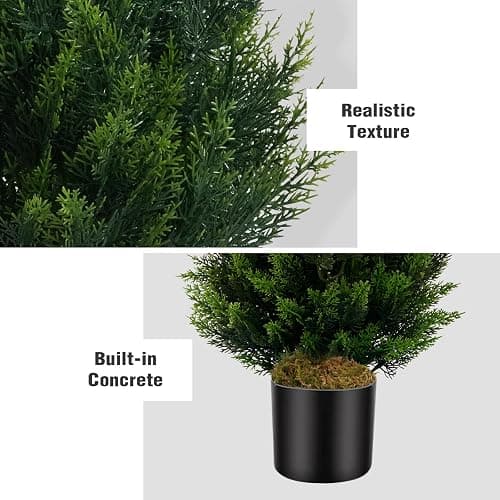 Artificial Topiary Cedar Trees 4FT Tall 2 Set, Outdoor Indoor Faux Pine Shrubs Plants, Realistic Fake Plants Front Porch Decor, Artificial Bushes Cypress for Home Front Door Offices thumbnail 4