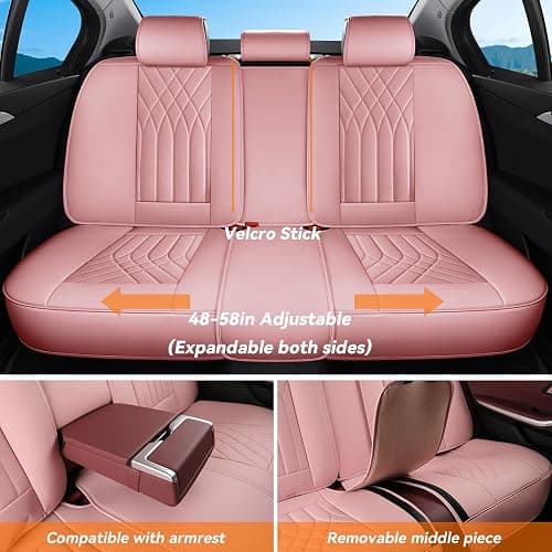 GEZHOUBA Pink Car Seat Covers Full Set, Full Coverage Luxury Leather Car Seat Protector Universal Fit for Most Cars SUVs Pick-up Trucks, Pink Seat Covers Car Interior Accessories for Women thumbnail 3