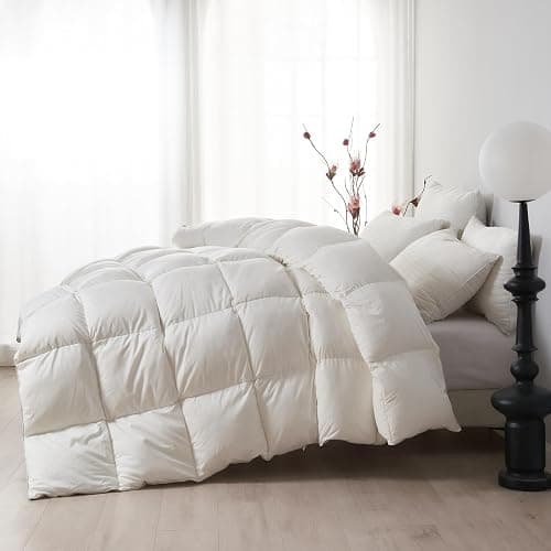 DWR Superior Luxury Feather Down Comforter Queen Size, Ultra-Soft Rose-Silk Cotton Blend Fabric, High FP All Season Medium Warmth Bed Duvet Insert(90"x90", White) thumbnail 10