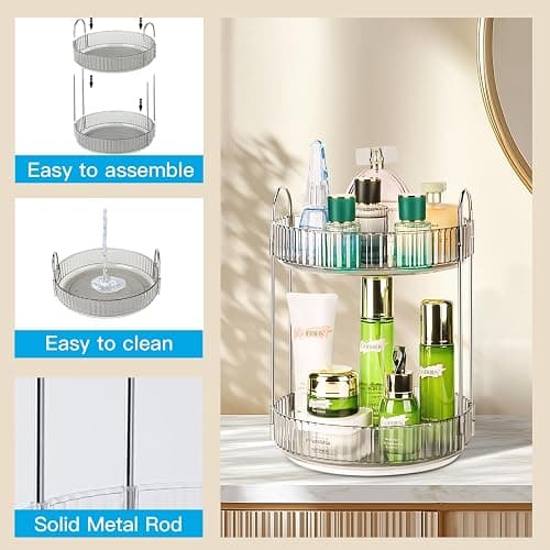 Niluks 360 Rotating Makeup Organizer, 2 Tier Lazy Susan Bathroom Counter Organizer, Skincare Organizers, Spinning Perfume Organizer & Vanity Organizer Countertop (Classic Grey, 2 Tier) thumbnail 4
