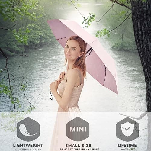 SIEPASA Windproof Travel Compact Umbrella-Automatic Umbrellas for Rain-Compact Folding Umbrella, Travel Umbrella Compact, Small Portable Windproof Umbrellas for Men Women Teenage.(Pink) thumbnail 6