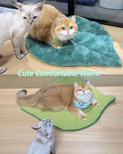 Rzxlszy Cat Mat Self Warming Cat Bed 26"x20" Leaf Shaped Cotton Soft Warm Pet Pad Blanket for Indoor Bed Couch Sofa Floors Cat and Dog Warm Mattress (Green) thumbnail 3