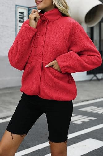 Nirovien Womens Fuzzy Fleece Jacket Button Down Sherpa Jacket | Warm Winter Coat with Pockets, Cozy Teddy Fluffy Jackets for Women, Cropped Fall Jacket, Fuzzy Sherpa Pullover, Travel Outfit thumbnail 2