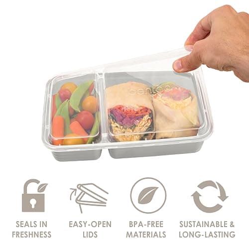 Bentgo 20-Piece Lightweight, Durable, Reusable BPA-Free 2-Compartment Containers - Microwave, Freezer, Dishwasher Safe - Whisper Gray thumbnail 5