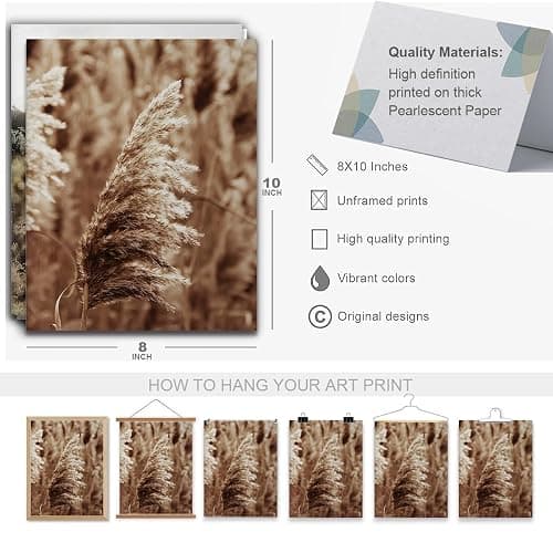 Vintage Farmhouse Cow Prints - 6PCS Wall Art Set (8x10 inch, Unframed) for Home, Bedroom, Kitchen, Bathroom, Rustic Western Country Decor - 6P Boho Neutral Cow Prints thumbnail 3