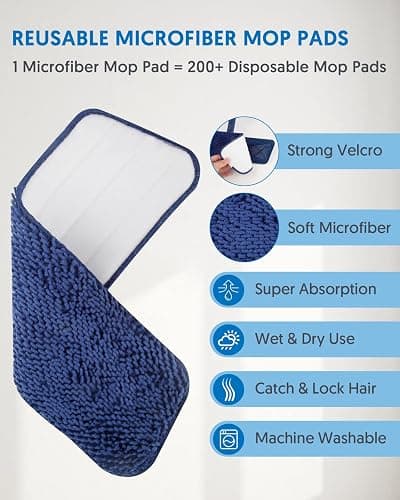 BPAWA Microfiber Mops for Floor Cleaning: Flat Mop for Wood Laminate Tile | 4 Washable Chenille Pads fit for Swiffer PowerMop, 59" Adjustable Handle, Dry Wet Mopping Home Hardwood Vinyl Multi-surfaces thumbnail 4