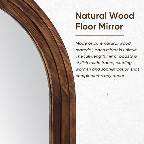 Coomily Full Length Mirror, 71"x32" Wooden Mirror Full Length with Stand Wood Floor Mirror, Oversized Stand Up Mirrors Large Wall Mirrors, Wall Mounted Mirrors, Arched Vintage Style, Walnut thumbnail 4