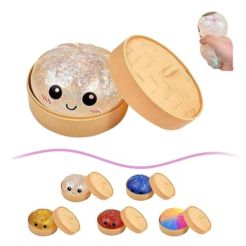 Mystery Dumpling Squishy, Squishy Dumpling Toy, Easter Basket Stuffers, Squeeze Dough Ball Stress Relief Hand Toys with Food Steamer Stretchy Desk Toys (A-Transparent) - Image 1