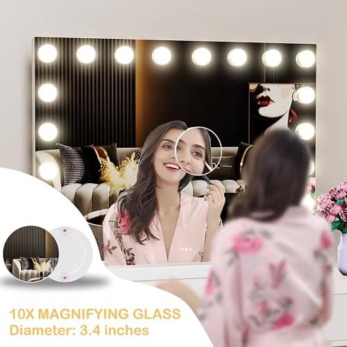 Gvnkvn 18 Extra Bulbs Vanity Mirror with Lights with USB & Type-C Charing, 32WX24L Tabletop Hollyhood Makeup Mirror, Lighted Vanity Mirror,3 Colors Modes,Touch Control,Metal Frame,White thumbnail 7