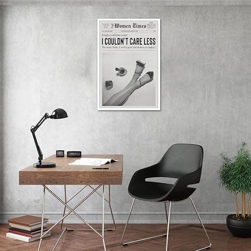 Vintage Black And White Newspaper News Posters I Couldn'T Care Less Canvas Wall Art Teen Girl Room Decor Feminist Prints Painting For Home Bedroom Dorm Wall Decor 12x16in Unframed thumbnail 7