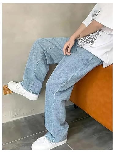 GORGLITTER Boy's Baggy Wide Leg Jeans Casual Elastic High Waist Straight Leg Loose Denim Pants Bottoms with Pockets thumbnail 4