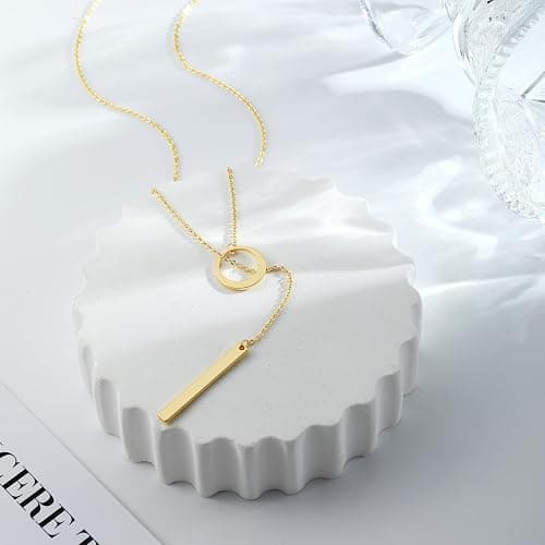 Hergory Long Gold Necklace for Women Trendy, Dainty Layered Lariat Necklace 14k Gold Plated Silver Y Shaped Beaded Chain Non Tarnish Drop Necklaces Simple Adjustable Jewelry Gift thumbnail 5