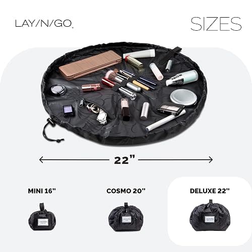 Lay-n-Go Cosmo Layflat Cosmetic & Makeup Bag Organizer - Portable Drawstring Bag w/Zipper Pocket, Brush Storage Loops & More - Durable, Machine Washable Toiletry Bag for Travel (22", Black) thumbnail 4