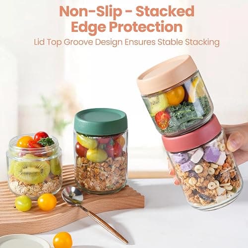 12Pack Overnight Oats Containers with Lids, 16oz, 8oz & 4oz Glass Jars with Airtight Lids, Wide mouth Mason Salad jars, Glass Food Storage Containers for Yogurt Chia Pudding Snacks Cereal & Spices thumbnail 4