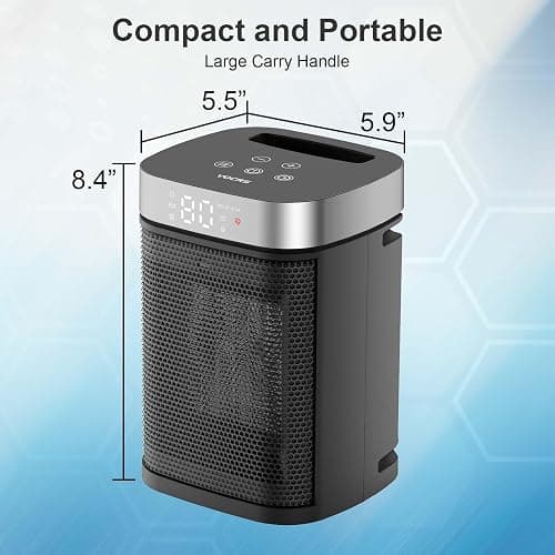 Small Portable Space Heater for Indoor Use - VOCRS 1500W PTC Electric Heater with Thermostat, Remote Control, 12H Timer, Eco and Fan Mode, Rapid and Safe Heating for Bedroom, Office thumbnail 3