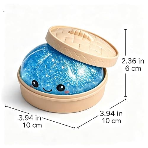 Glitter Dumpling Squishy Soft TPR Squeeze Toy, Slow Rising Stress Relief Fidget, Cute Bao Bun Desk Decor, Handheld Relaxation Toy for Office Home Adults (Blue (Beads)) thumbnail 2